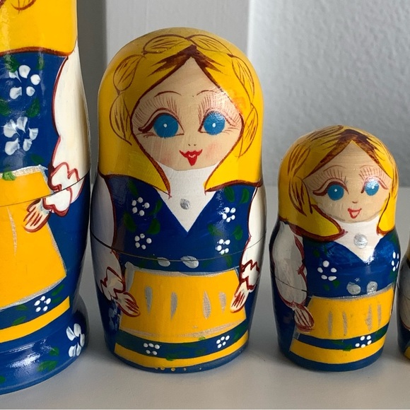Hand-Painted Russian Nesting Dolls Matryoshka Stacking 6" Tall set of 6 yellow - Picture 2 of 15